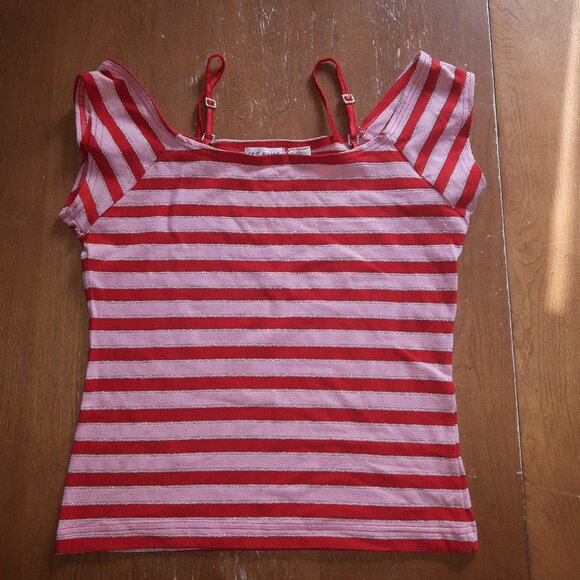 Pink/red stripped off shouder top - Picture 1 of 4